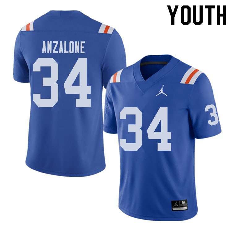 Youth NCAA Florida Gators Alex Anzalone #34 Stitched Authentic Alternate Jordan Brand Royal Throwback College Football Jersey ESR2165AS